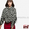 Black White Houndstooth Merino Wool Fabric Scarf